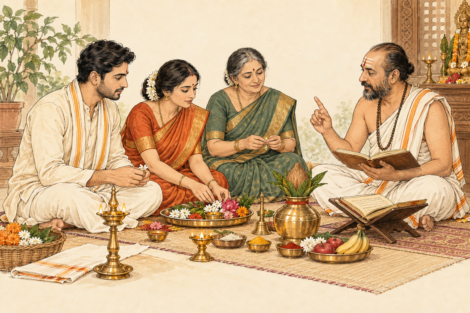 Pooja materials laid out for the sankalp