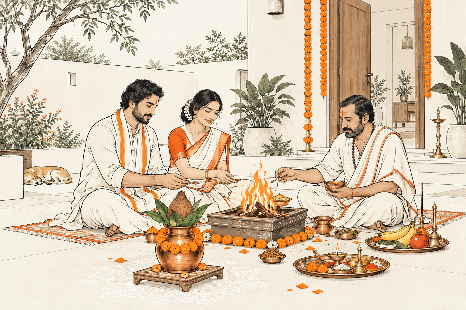 Pooja materials laid out for the sankalp
