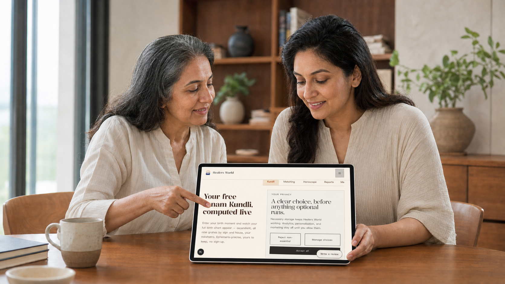 An Indian mother and daughter opening a Healers World Kundli together