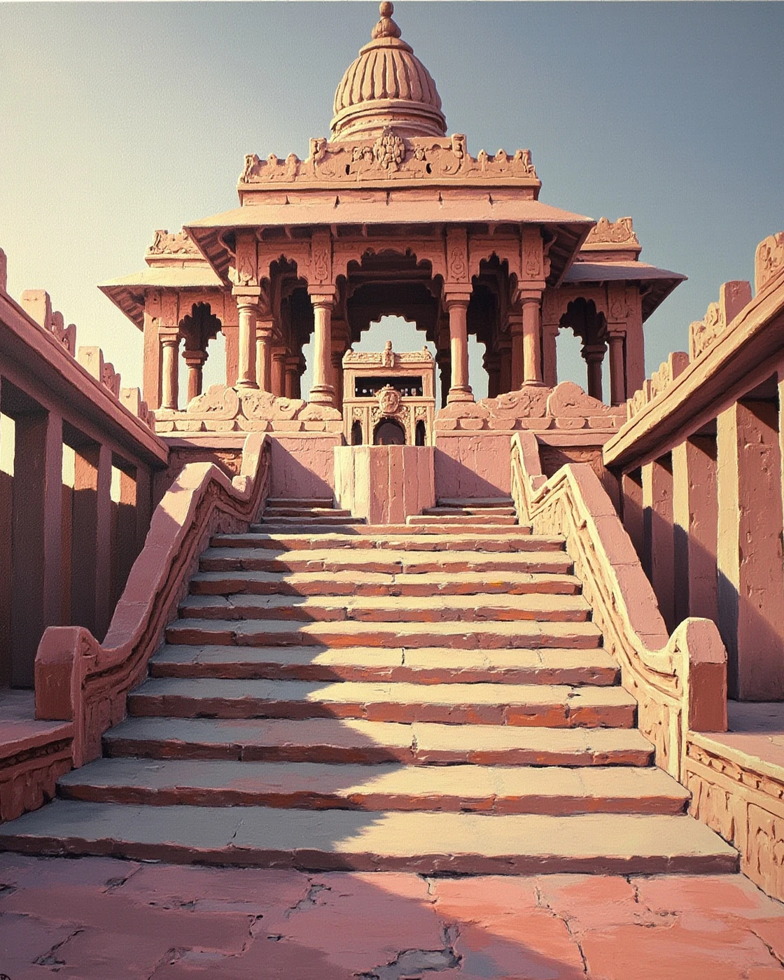 Illustration of a temple tower and approach